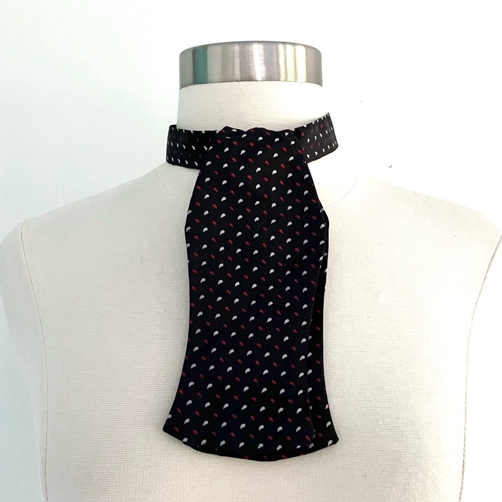 Vintage 70’s black red & white tear drop ascot neck bow tie scarf accessory